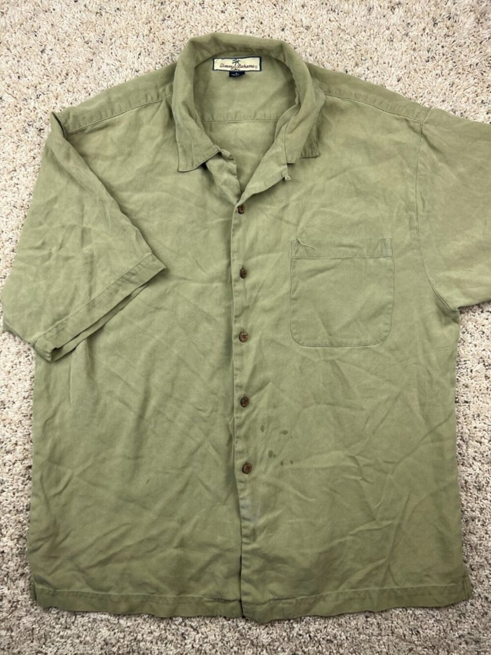 Vintage Tommy Bahama Olive Green Button Up Collared Silk Shirt Mens Large *